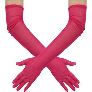 Women's Tulle Mesh Rose Long Stretchy Gloves Halloween Party Wedding Costume